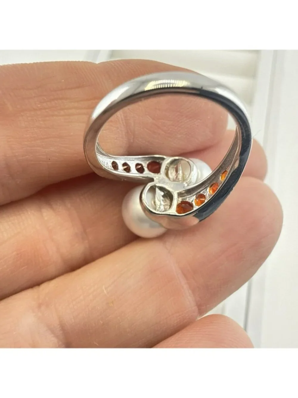 Honora Pearl Ring Sterling Silver 925 White Button Orange Gemstone size 6